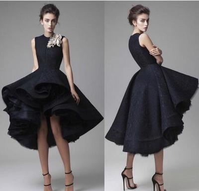 Prom Dresses Hand Made Flower Jewel Neck Dark Navy Evening Dress Knee Length Party Gown Sleeveless Ball gown Formal Dress