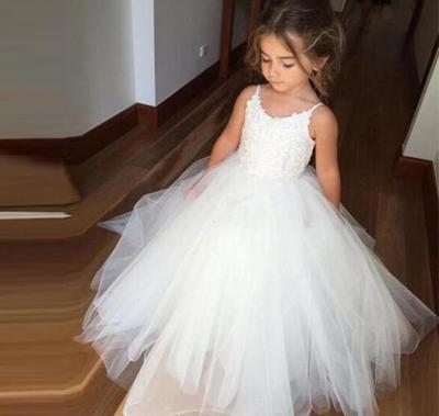Long flower girl dress, lovely flower girl dress, lace top flower girl dress, tulle flower girl dress, PD15423