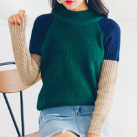 *Free Ship* Color Block Jumper Knit Sweater - Thumbnail 1