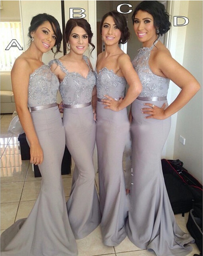 Long bridesmaid dress, mismatched bridesmaid dresses, grey bridesmaid dress,mermaid bridesmaid dress,satin bridesmaid gown,D001