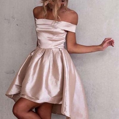Simple off the shoulder hi low homecoming dress prom dress - Thumbnail 5