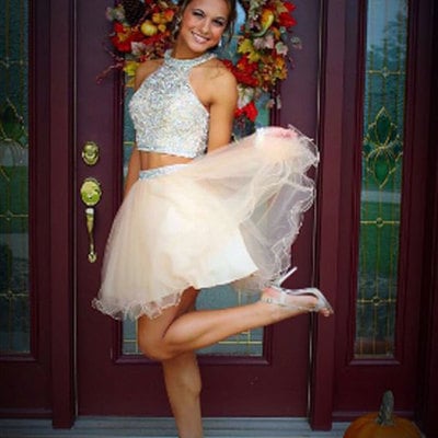 Sparkly two piece homecoming dresses with beaded - Thumbnail 5