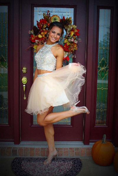 Sparkly Two Piece Homecoming Dresses with Beaded
