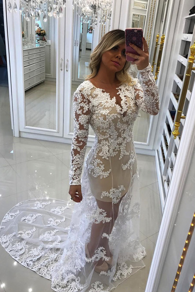 Mermaid Lace Long Sleeve Charming Prom Dress Z173