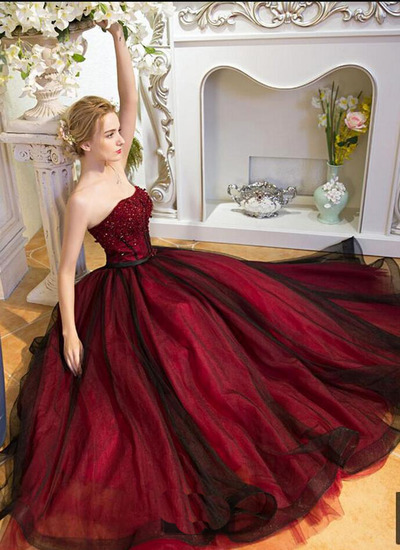 Burgundy Ball Gown Sweetheart Lace-up Prom Dress Z174