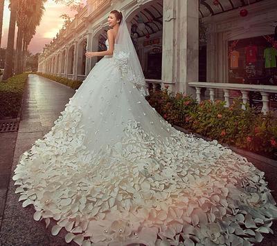 Chapel Train Wedding Dress, Sweetheart Wedding Dress, Beading Wedding Dress, A-Line Wedding Dress, Applique Wedding Dress
