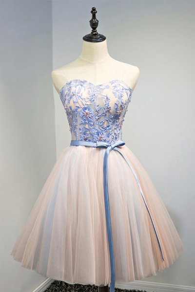 H87 A-Line Sweetheart Lace Appliques Short Homecoming Dress