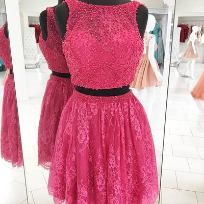 H89 a-line lace beading two pieces short homecoming dress - Thumbnail 3