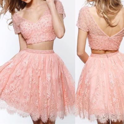 H91 a-line beading lace pretty short homecoming dress - Thumbnail 3