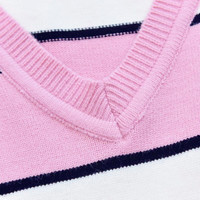 Sweet V-neck Color Block Striped Knit Sweater - Thumbnail 4