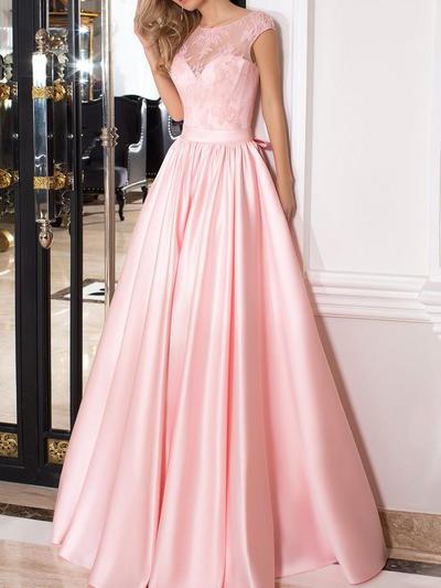 Z178 Pink Satin Lace Charming Lace-up Prom Dress