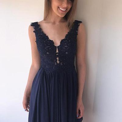 Cute a line v neck lace short  prom dress, homecoming dress - Thumbnail 4