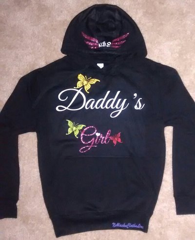 ButterFly Daddy's Girl. (Black,White,Yellow,Pink/WhiteGlitter,LimeGreen,Red&Purple) PullOver Hoodie.
