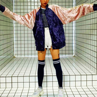 Harajuku Velvet Color Block Embroidered Baseball Jacket - Thumbnail 2