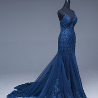 Mermaid Lace Prom Dress,Mermaid Lace Evening Dress,Spaghetti Straps Lace Formal Dress - Thumbnail 1