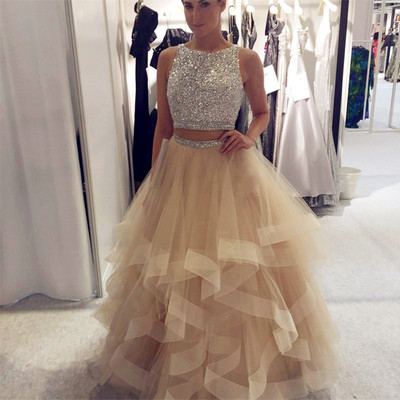Z182 Ball Gown Two Pieces Beading Sleeveless Charming Prom Dress,Prom Dresses