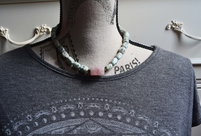 Rose Quartz and Jasper Necklace, Short Stone Necklace, Chunky Necklace, Gemstone Necklace, Pink and Mint, Christmas Gifts