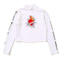 Punk Heart Rose Flower Printed Slim Long Sleeve T-shirt - Thumbnail 2