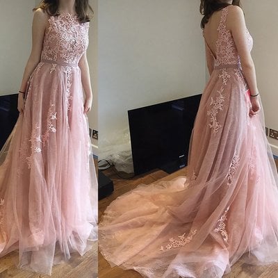 Long prom dress, elegant prom dress, evening dress, formal prom dress, lace appliques prom dress, V back party dress, BD17605