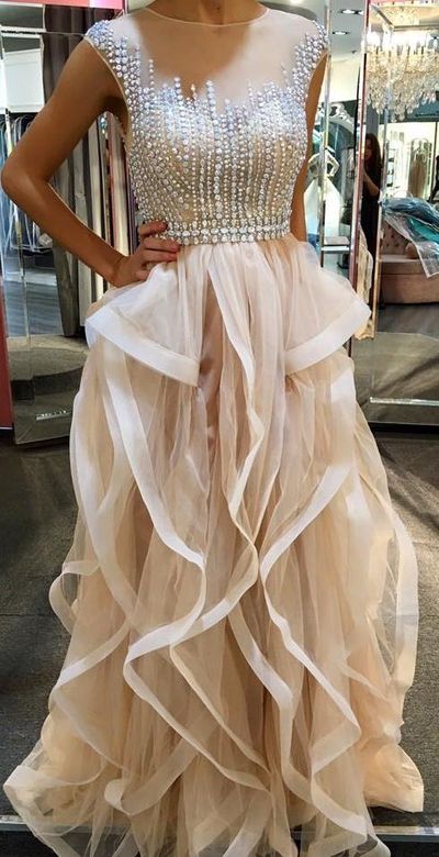 Sparkly Cap Sleeves Rhinestones Ruffles Prom Evening Dress E126