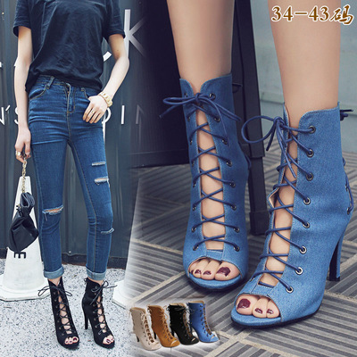 Sexy cool boots cross straps hollow high heels