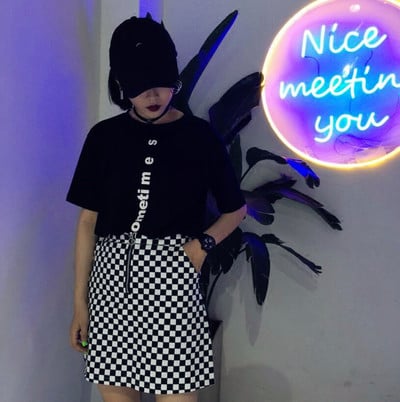 Free Shipping 90's Checker Zipper Up Skirt