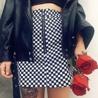 Free Shipping 90's Checker Zipper Up Skirt - Thumbnail 1