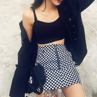 Free Shipping 90's Checker Zipper Up Skirt - Thumbnail 2