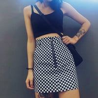 Free Shipping 90's Checker Zipper Up Skirt - Thumbnail 3