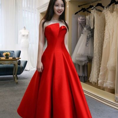 Simple red ankle legth prom dresses - Thumbnail 5