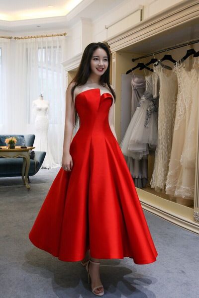 Simple Red Ankle Legth Prom Dresses