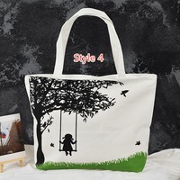 Simple Canvas One Shoulder Tote Bag Handbag With Zipper MFB11 - Thumbnail 3