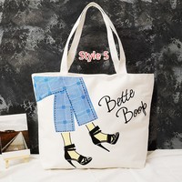 Simple Canvas One Shoulder Tote Bag Handbag With Zipper MFB11 - Thumbnail 4