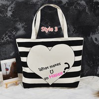 Simple Canvas One Shoulder Tote Bag Handbag With Zipper MFB10 - Thumbnail 1