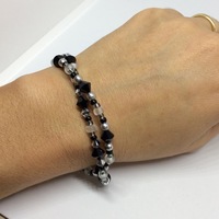Adjustable Black, Silver, and Light Gray Bracelet - Thumbnail 3