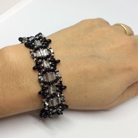 Black and Silver Elegant Bracelet with Sterling Silver Box Clasp - Thumbnail 2
