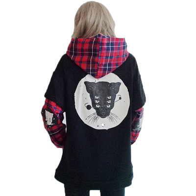 Harajuku Cat Fake Two Pieces Hoodie Sweater