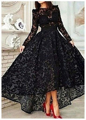 Black Long Sleeves Lace Appliques Prom Dresses