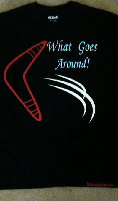What Goes Around! Comes back Around! (Black,Red, Holographic Spectrum & White) T-shirt.