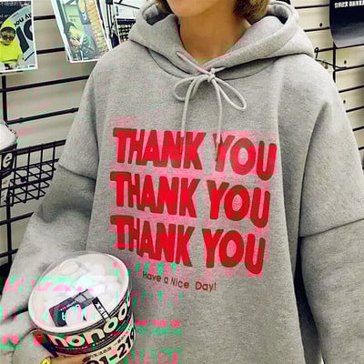 Thank you printed hoodie sweatshirt - Thumbnail 4