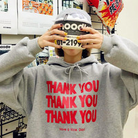 THANK YOU Printed Hoodie Sweatshirt - Thumbnail 1
