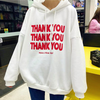 THANK YOU Printed Hoodie Sweatshirt - Thumbnail 3