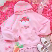 Free Shipping Strawberry Printed Hoodie Sweatshirt - Thumbnail 1