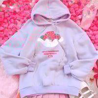 Free Shipping Strawberry Printed Hoodie Sweatshirt - Thumbnail 3