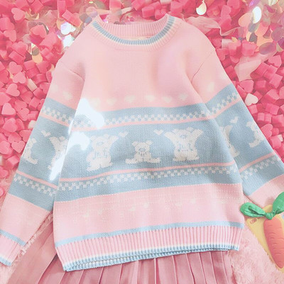 Pink Teddy Bear Heart Sweater