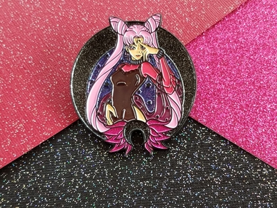 Wicked Moon Lady {Black lines} Soft Enamel, Purple Glitter Sky, Pink Glitter Wings