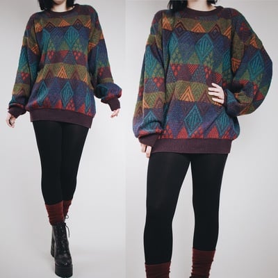 CLAIMED @abbyhempel - Vintage 90s Rainbow Graphic Slouchy Sweater