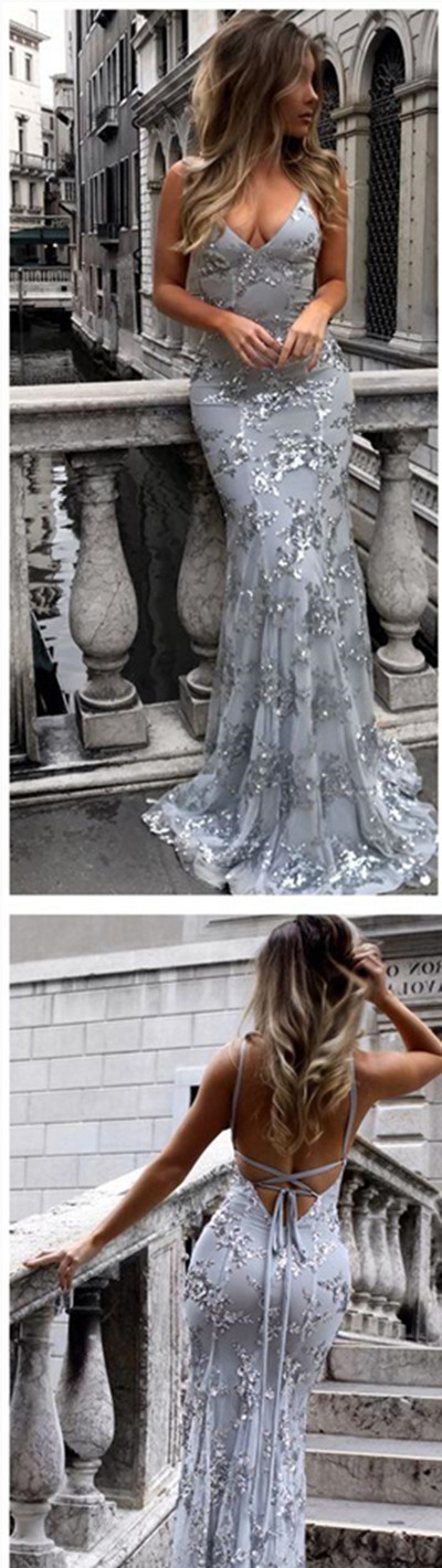 Sexy Mermaid Lace Tulle Prom Dresses, Newest Prom Dresses, Cheap Prom Dresses