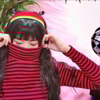 Free Shipping Vintage Turtle Neck Stripe Long Sleeve T-shirt - Thumbnail 4