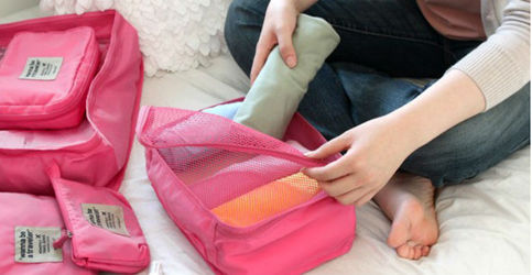 Packing Squares 30 X 20 x 13 cm HOT PINK Color Multiple Organizing Easy Use Fold-able Travel Pouch